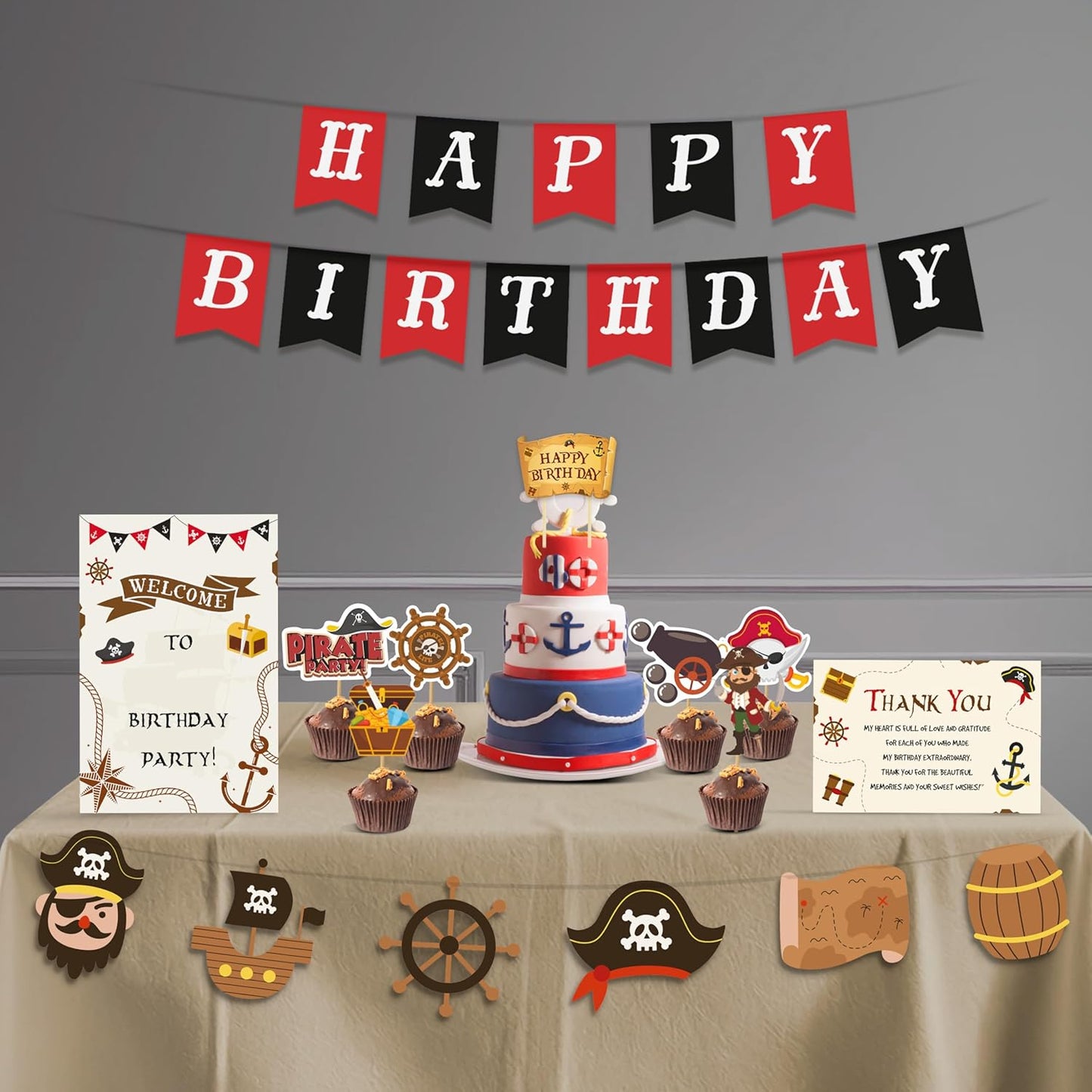 Just Party Pirates Theme Party Decoration - 37 pcs Happy Birthday Decoration Kit for Kids