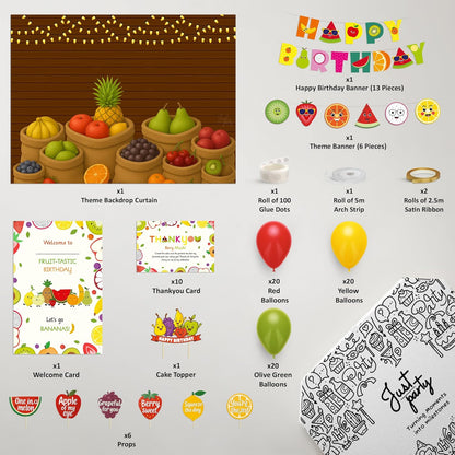 Just Party Fruits Theme Party Decoration - 100 pcs Happy Birthday Decoration Kit for Kids
