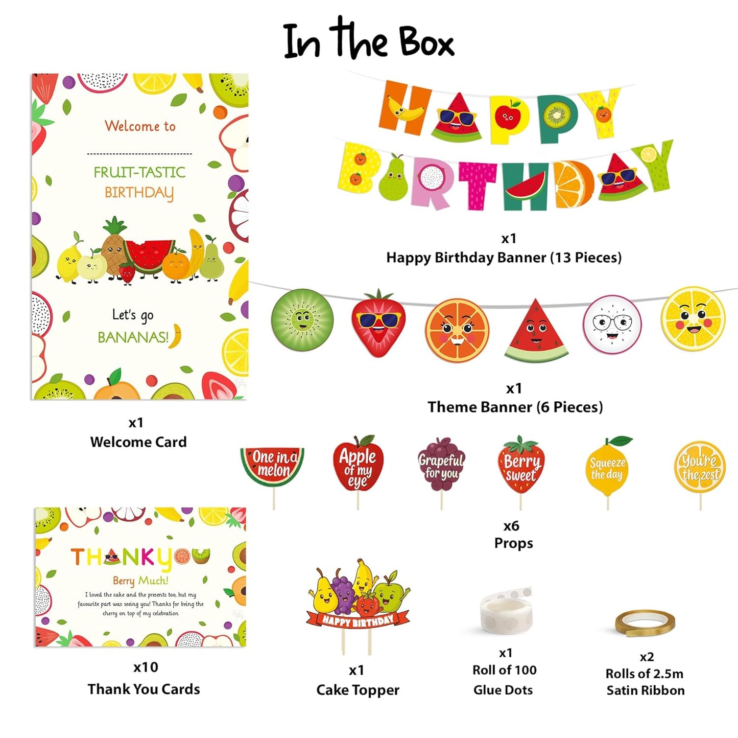 Just Party Fruits Theme Party Decoration - 37 pcs Happy Birthday Decoration Kit for Kids