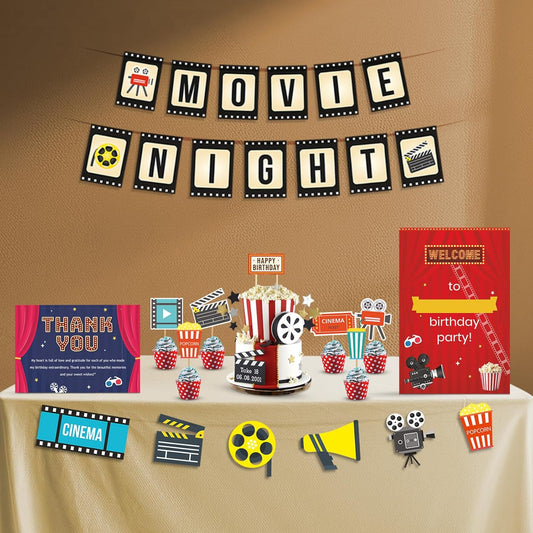 Just Party Movie Night Theme Party Decoration - 37 pcs Happy Birthday Decoration Kit for Kids