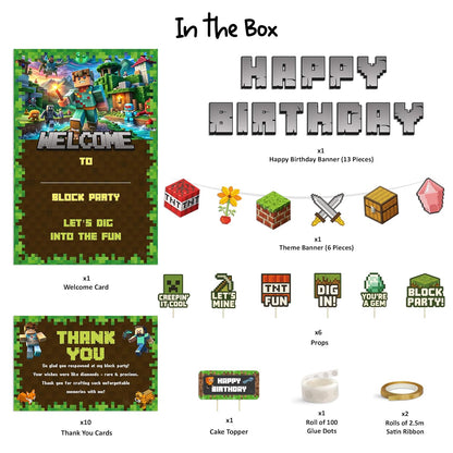 Just Party Mining Theme Party Decoration - 37 pcs Happy Birthday Decoration Kit for Kids