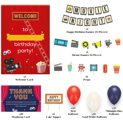 Just Party Bollywood Movie Night Theme Party Decoration - 99 pcs Happy Birthday Decoration Kit for Kids