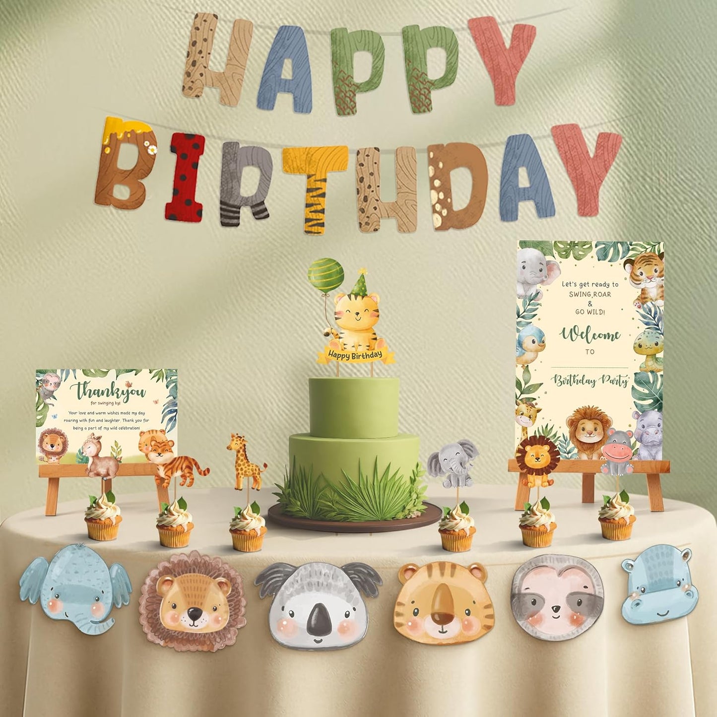 Just Party Jungle Theme Party Decoration - 37 pcs Happy Birthday Decoration Kit for Kids