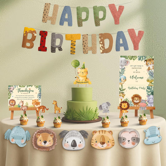 Just Party Jungle Theme Party Decoration - 37 pcs Happy Birthday Decoration Kit for Kids