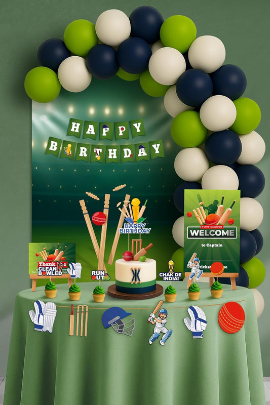 Just Party Cricket Theme Party Decoration - 100 pcs Happy Birthday Decoration Kit for Kids