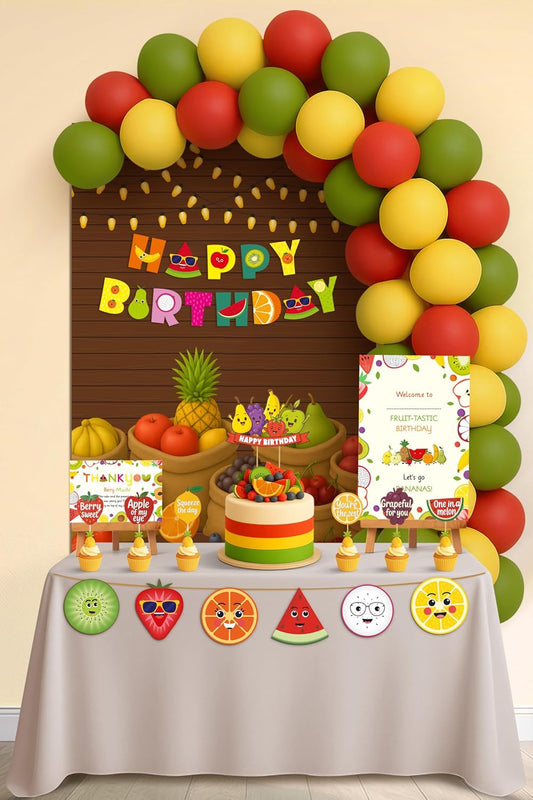 Just Party Fruits Theme Party Decoration - 100 pcs Happy Birthday Decoration Kit for Kids