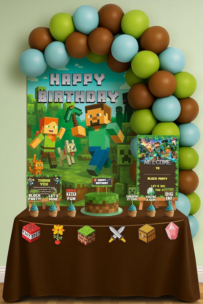 Just Party Mining Theme Party Decoration - 100 pcs Happy Birthday Decoration Kit for Kids