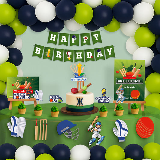 Just Party Cricket Theme Party Decoration - 99 pcs Happy Birthday Decoration Kit for Kids
