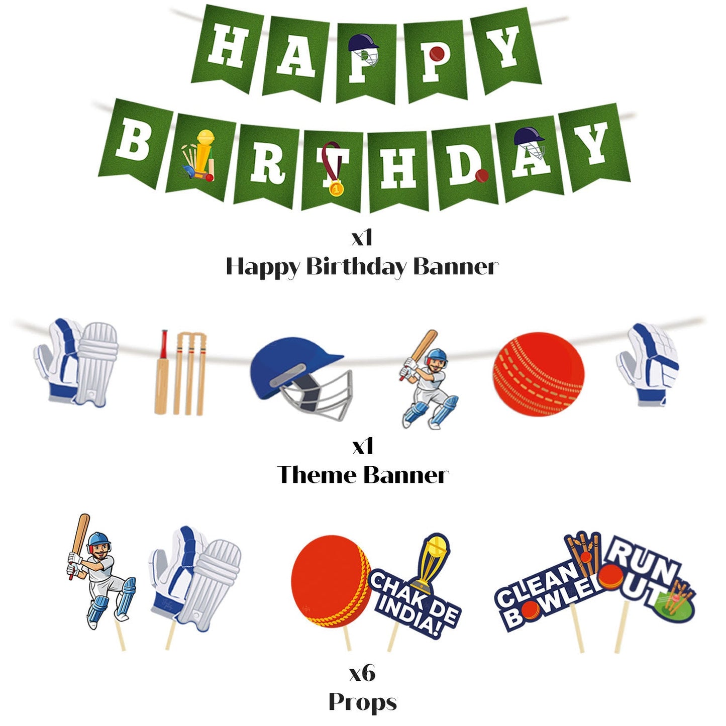 Just Party Cricket Theme Party Decoration - 99 pcs Happy Birthday Decoration Kit for Kids