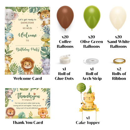 Just Party Jungle Theme Party Decoration - 100 pcs Happy Birthday Decoration Kit for Kids