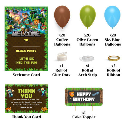 Just Party Mining Theme Party Decoration - 100 pcs Happy Birthday Decoration Kit for Kids