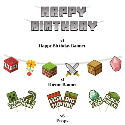 Just Party Mining Theme Party Decoration - 99 pcs Happy Birthday Decoration Kit for Kids